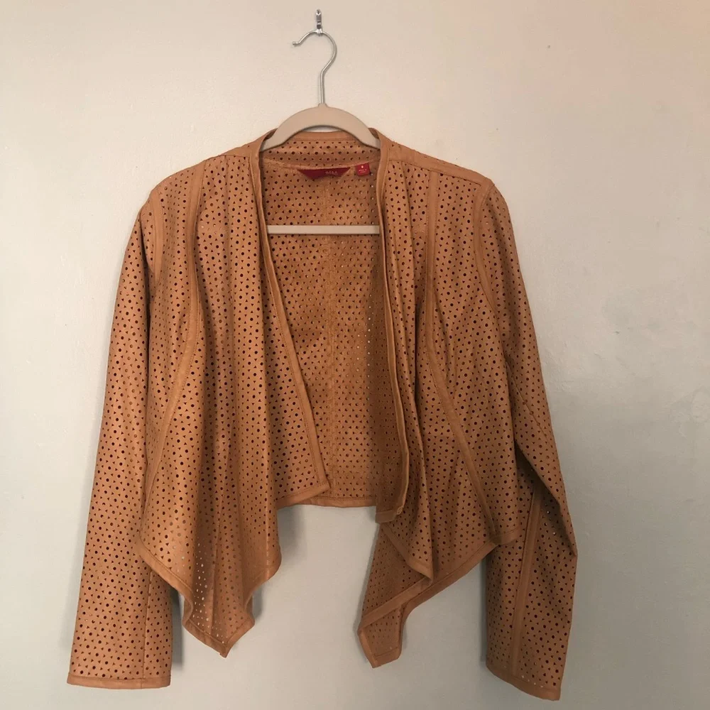 G.I.L.I Tan‎ Faux Leather Lasercut Jacket Sz. 8